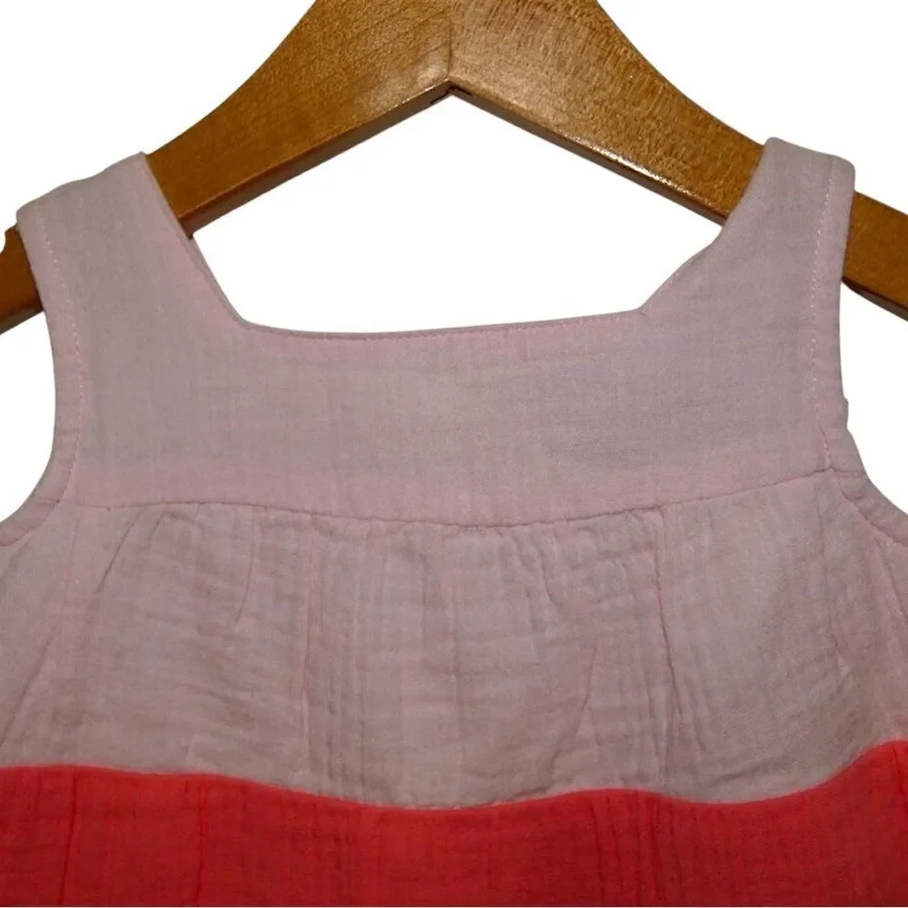 Baby Gap Rainbow Tiered Gauze Dress Pink Orange Cotton 18-24M